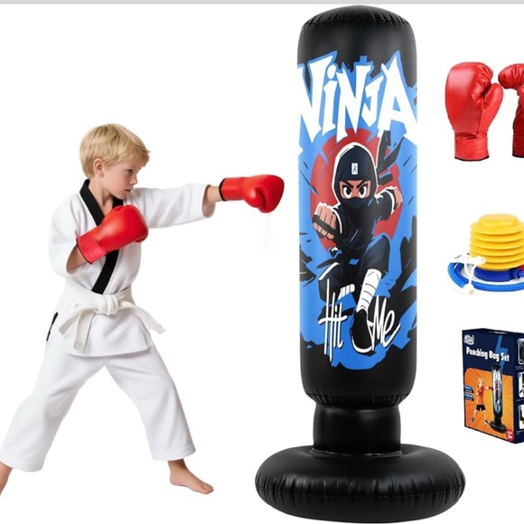BNIB Ninja Inflatable Punching Bag Set with Red Gloves - Picture 1 of 7
